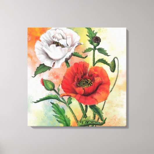 Mooie rode witte bloem canvas print papavers (Voorkant)