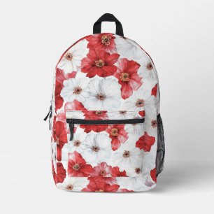Mooie Rode Witte Bloemen Bedrukte Rugzak