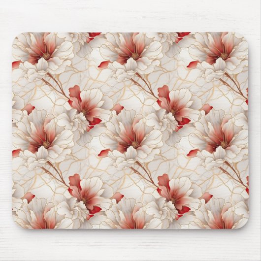 Mooie rode witte bloemen muismat (Voorkant)