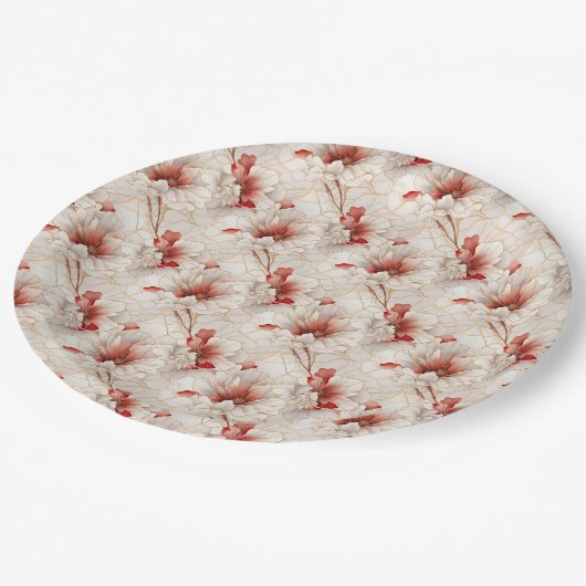 Mooie rode witte bloemen papieren bordje (Gekanteld)