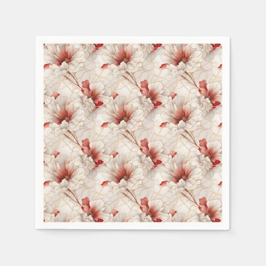 Mooie rode witte bloemen servet (Voorkant)