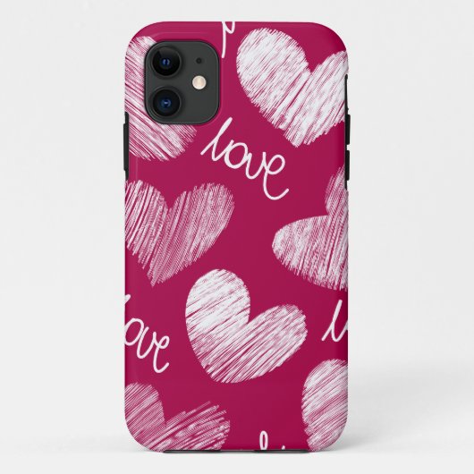 Mooie Rode Witte Gekrabbelde Harten met Liefdessch Case-Mate iPhone Case (Achterkant)
