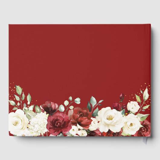 Mooie rode witte roos bloemenbruiloft gastenboek (Achterkant)