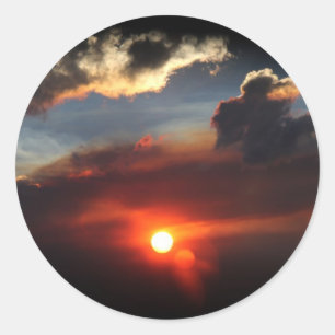 mooie rokerige zonsondergang foto ronde sticker