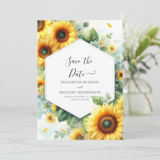 Mooie Romance Zonnebloem bruiloft Save The Date (Staand voorkant)