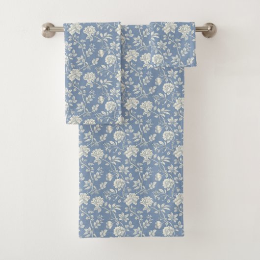 Mooie Romantische Blauwe Crème Bloemen   Bad Handdoek (Insitu)