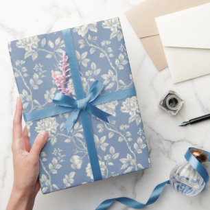 Mooie Romantische Blauwe Crème Bloemen Bruiloftsfe Cadeaupapier