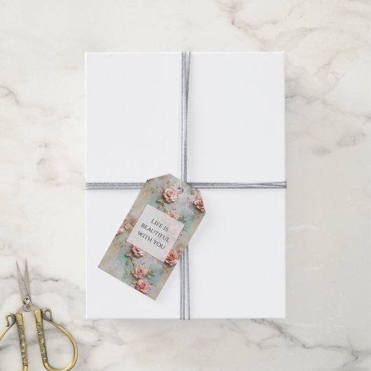 Mooie Romantische Blush Roze Romantische Rozen Cadeaulabel (Met Touw)