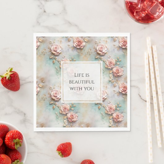 Mooie Romantische Blush Roze Romantische Rozen Servet (Insitu)