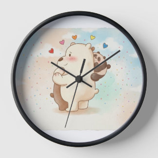Mooie, ronde wandklok met lieflijke beren