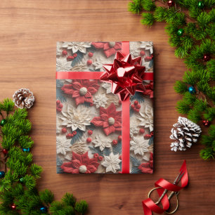 Mooie Rood en Wit 3D Poinsettias Cadeaupapier