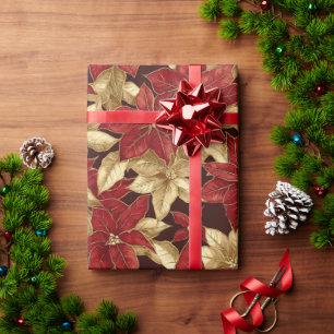 Mooie rood gouden Poinsettias kerst Cadeaupapier