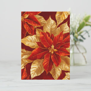 Mooie rood gouden  Poinsettias kerst Feestdagenkaart