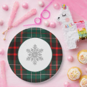 Mooie Rood & Groen Kerst Plaid Sneeuwvlok Papieren Bordje (Feest)