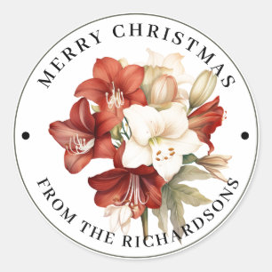 Mooie Rood & Wit Amaryllis Vrolijk Kerstfeest Ronde Sticker