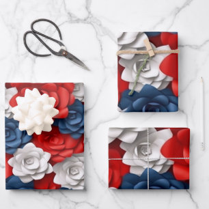 Mooie Rood Wit Blauw Bloemtuin Floral USA Inpakpapier Vel