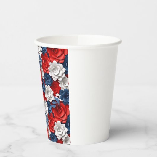 Mooie Rood Wit Blauw Bloemtuin Floral USA Papieren Bekers (Links)