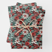 Mooie Rood Wit en Groen 3D Poinsettia Inpakpapier Vel (In situ)