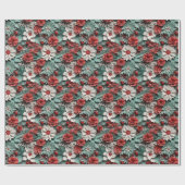 Mooie Rood Wit en Groen 3D Poinsettias Cadeaupapier (Vlak)