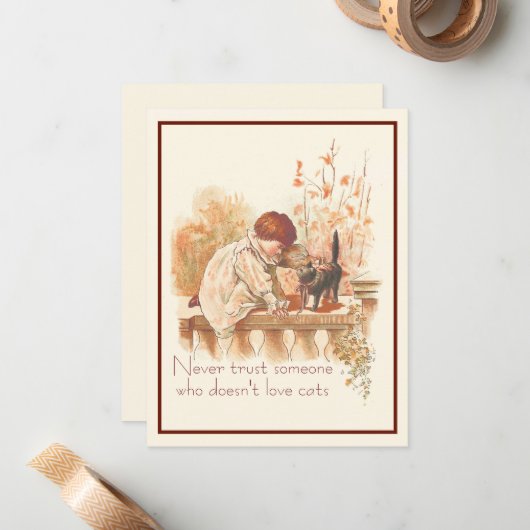 Mooie roodharige kind met katje katten citaat notitiekaartje (Voorkant / Achterkant in situ)