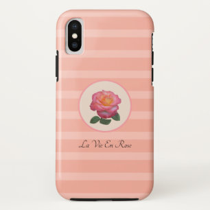 Mooie roos bloem op koraal roze gestreept iPhone x hoesje