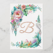 Mooie Roos Botanische Bloemige Monogram Folie Uitnodiging (Voorkant)