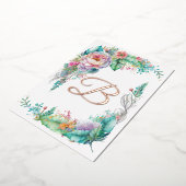 Mooie Roos Botanische Bloemige Monogram Folie Uitnodiging (Gedraaid)