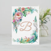 Mooie Roos Botanische Bloemige Monogram Folie Uitnodiging (Staand Voorkant)