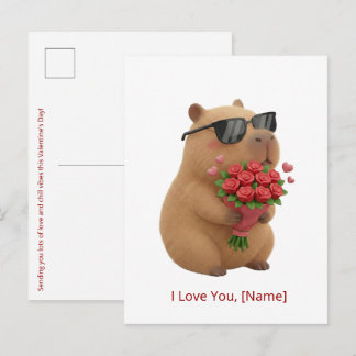 Mooie Roos Capybara Ik Hou Van Jou Aangepaste Naam Briefkaart