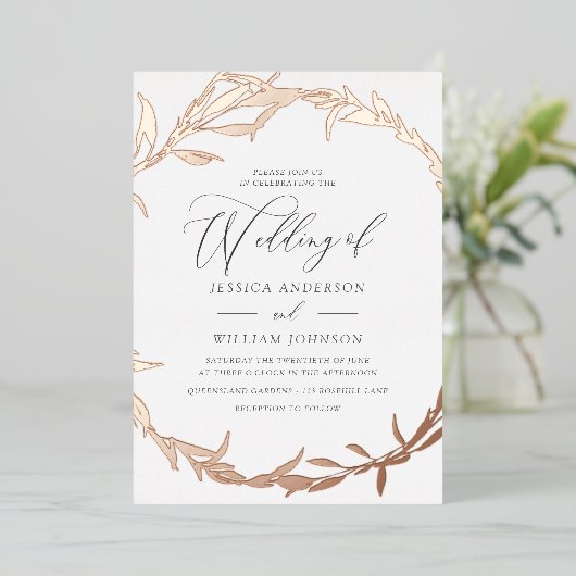 Mooie Roos Gold Leaf Wreater Folie Wedding Folie Folie Uitnodiging (Staand Voorkant)