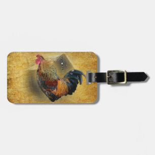 Mooie Rooster en Rustic Barn Chicken Coop Bagagelabel