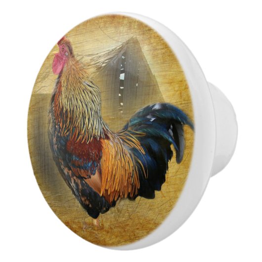 Mooie Rooster en Rustic Barn Chicken Coop Keramische Knop (Rechts)
