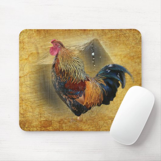 Mooie Rooster en Rustic Barn Chicken Coop Muismat (Met muis)