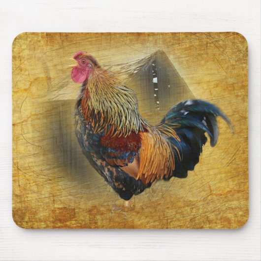 Mooie Rooster en Rustic Barn Chicken Coop Muismat (Voorkant)