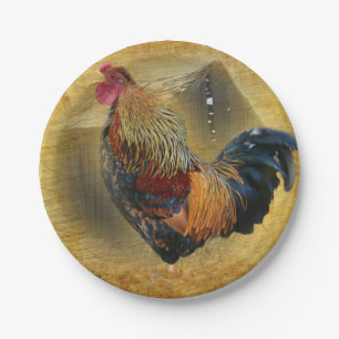 Mooie Rooster en Rustic Barn Chicken Coop Papieren Bordje