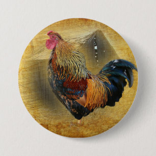 Mooie Rooster en Rustic Barn Chicken Coop Ronde Button 7,6 Cm