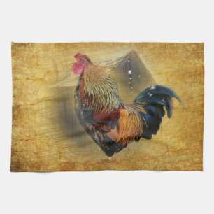 Mooie Rooster en Rustic Barn Chicken Coop Theedoek