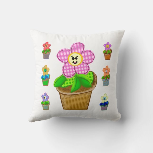 Mooie Rosy Posy Potted Flowers Vierkante Worp Kuss Kussen (Achterkant)