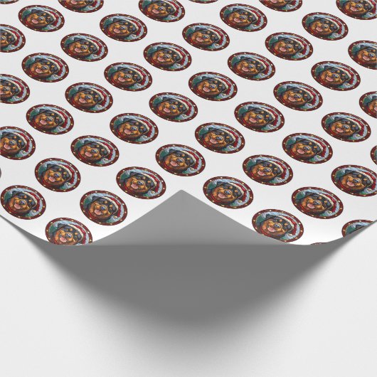 Mooie Rottweiler Hond Kerstpatroon Cadeaupapier (Hoek)