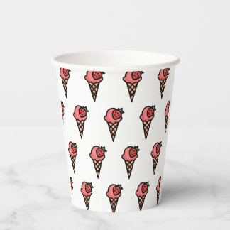 Mooie Roze Aardbei Ijs Aesthetisch Patroon Papieren Bekers