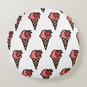 Mooie Roze Aardbei Ijs Aesthetisch Patroon Rond Kussen
