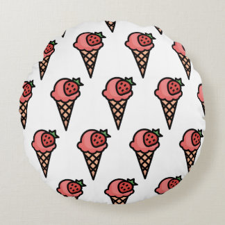 Mooie Roze Aardbei Ijs Aesthetisch Patroon Rond Kussen