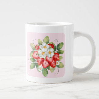 Mooie Roze Aardbeienmok | Cadeau voor Aardbeienlie Extra Grote Beker