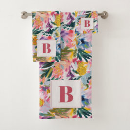 Mooie roze Abstracte botanische monogram Bad Handdoek