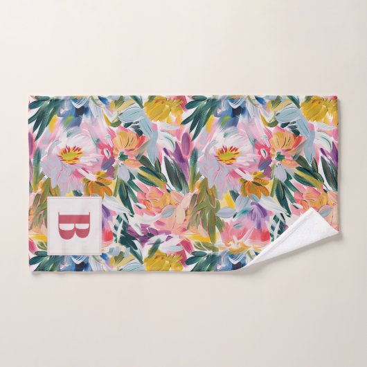 Mooie roze Abstracte botanische monogram Bad Handdoek (Handdoek)