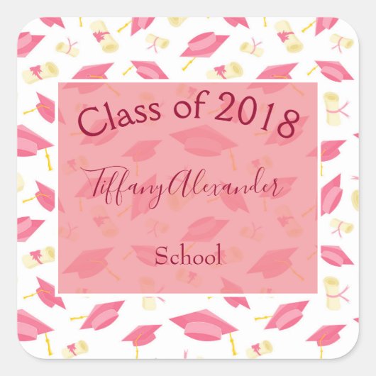 Mooie roze afstudeerpartij vierkante sticker (Voorkant)