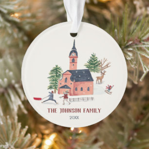 Mooie roze Alpen skihut winterpret kerst Ornament