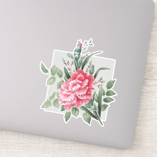 Mooie  roze anjer | Zilver BG Sticker (Detail)