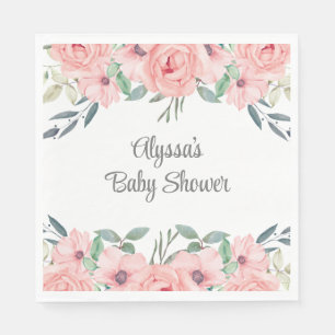 Mooie Roze Aquarel Bloemachtige Baby Meisje Shower Servet