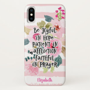 Mooie Roze Aquarel Bloemen Christelijke Bijbelteks iPhone X Hoesje